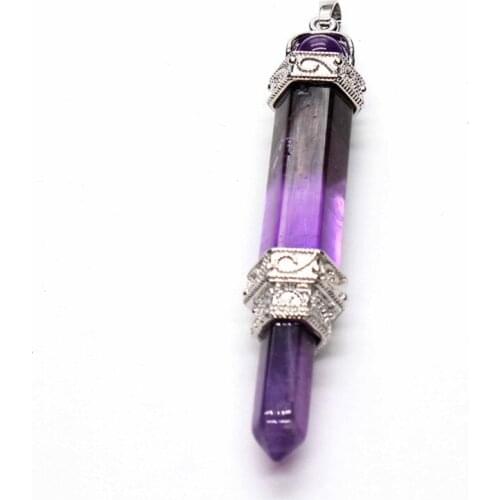 100-Unique New Trendy Silver Plated Double Hexagonal Sceptre With Round Beads Pendant Purple Amethysts Jewelry