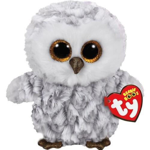 15CM Ty Beanie Owlette Sparkly Glitter Eyes White Grey Owl Cute Animal Doll Birthday Gift Soft Stuffed Plush Toy Kids