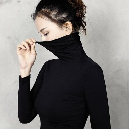 2019 early spring and autumn clothes high collar bottoming shirt cotton black slim body tight pile
