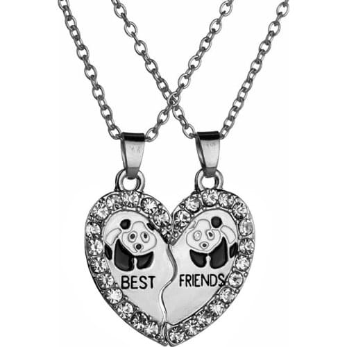 2021 BEST FRIENDS Necklace 2 Part Broken Heart Pendant Animal Panda Crystal Pendant Necklace Friendship Jewelry