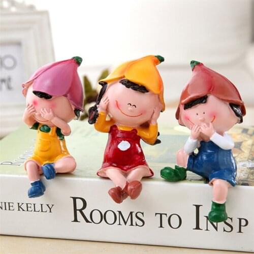 3Pcs/Lot Resin Cute Cartoon Dolls Creative Small Figurines DIY Miniature Fairy House Decor Terrarium Ornaments Home Furnishings