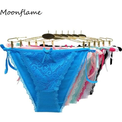 Moonflame 5 Pcs/Lots Transparent Lingerie Womens Sexy Lace Cotton Panties M L XL 89389