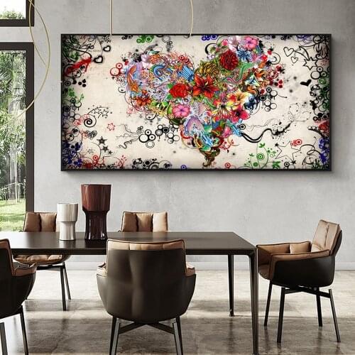 CNPAINTING Wall Art Canvas Painting Print Love Picture Abstract Colorful Heart Flowers Poster For Living Room Home No Fr