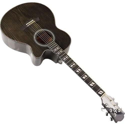 Manchurian Ash Wood Body Acoustic Guitar 40 Inch Gray-green High Gloss Finish Cutaway Design 6 Strings 21 Frets Folk Guitar