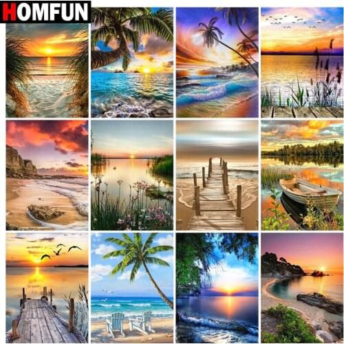 HOMFUN 5D Diy Diamond Painting Cross Stitch "Beach sea landscape" Home Decor Full Rhinestones Inlay Diamond Embroidery