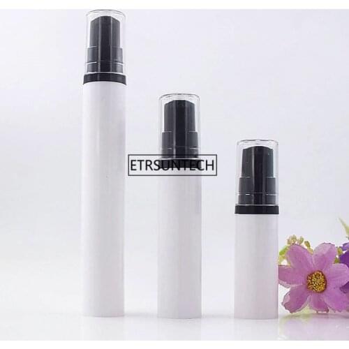 100pcs 5ml 10ml 15ml Refillable White Airless Lotion Pump Bottle with Plastic Black Pump Cosmetic Packaging Vacuum Bottle F3644