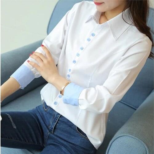 Fashion Cotton Blend Blouse Women Long Sleeve Shirt Spring Chic White Office Lady Work Blouses Slim Sweet Lady Summer Tunic Tops