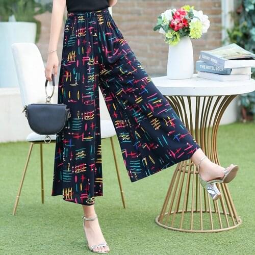 Summer Wide Leg Pants Women Casual Flower Print High Waist 2020 Loose Ankle-Length Pants Femme Trousers