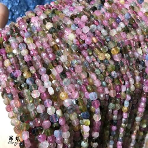 Natural Stone Beads Faceted Tourmaline Garnet Amethysts Grey moonstone 4mm Flat Loose Beads for Jewelry Making DIY Bracelet