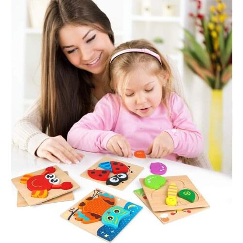 Wooden 3D Puzzle Jigsaw Wooden Toys for Children Montessori Toys Puzzle Cartoon Animal Puzzle Kids Educational Game