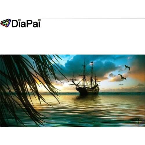 DIAPAI Diamond Painting 5D DIY 100% Full Square/Round Drill "Boat dusk scenery" Diamond Embroidery Cross Stitch 3D Decor A18541