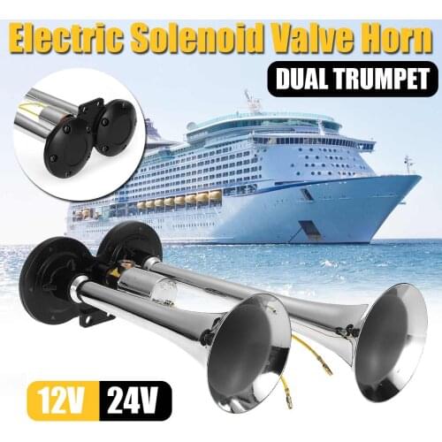 12V / 24V Super Loud Electric Solenoid Valve Horn Dual Trumpet General Purpose For Vehicle Car SUV Truck Lorry RV Boat