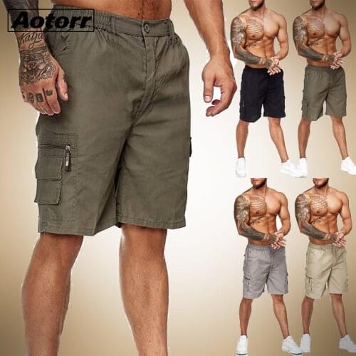Hot Men Slim Fitness Solid Color Shorts Casual Zipper Pocket Work Uniform Pant Summer Beach Cotton Baggy Trouser Short Pants