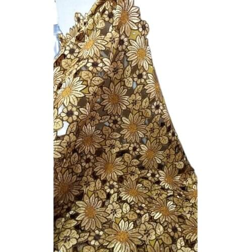 Coffee high quality handcut African lace fabric wedding laces with stones 5 Yards embroidered cotton swiss voile lace-N88168