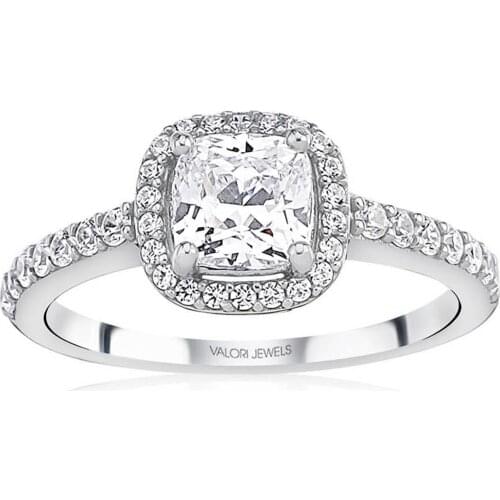 Valori Jewels 1.25 Carat, Zirconia White Cushion Princess And Round Gemstone, Rhodium Plated, Solitaire Ring
