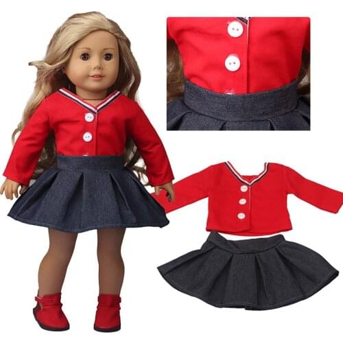 43cm Doll Clothes Red Coat and Denim Skirt 18 Inch Reborn Dolls Costume for American Girl Doll Clothes Doll Customizing Supplies