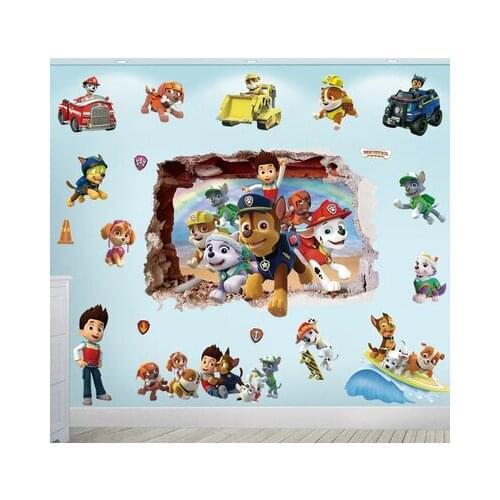 Hot 3D Pawed Wall Stickers Happy Birthday Decoration For Kids Bedroom Patrol Toys Balloon DIY Boys Girls Creative Gifts PVC