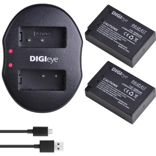 2X LP-E17 LPE17 Battery + Dual USB Charger for Canon EOS Rebel T7i, T6i, T6s, SL2, EOS M6, M5, M3, 77D, 750D, 760D