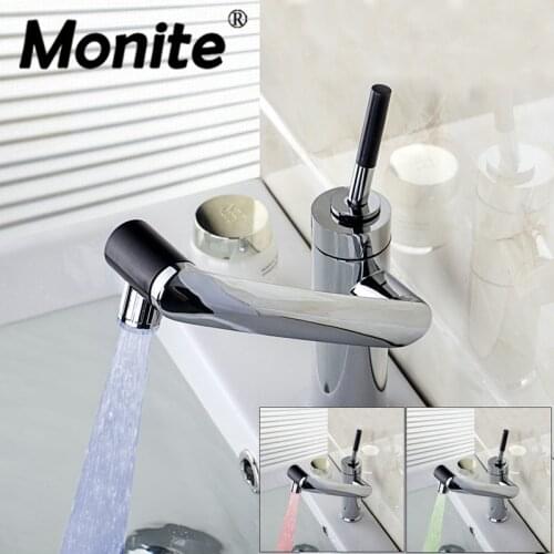 Monite LED Rotate faucet water Bathroom Faucet Kitchen Swivel Faucet Hot And Cold Mixer Taps Basin Sink Faucet
