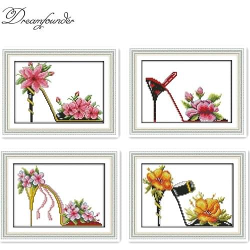 Fashion high heel cross stitch kit aida 14ct 11ct count printed canvas stitches embroidery DIY handmade needlework