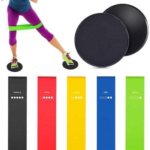 Exercise Yoga Fitness Sliding Gliding Discs Core Sliders And Resistance Bands Set