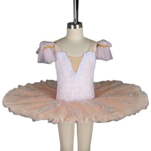 New Pale Pink with White Lace Bodice Pre-professional Ballet Tutu for Girl & Women Pancake Tutu Ballerina Tutu