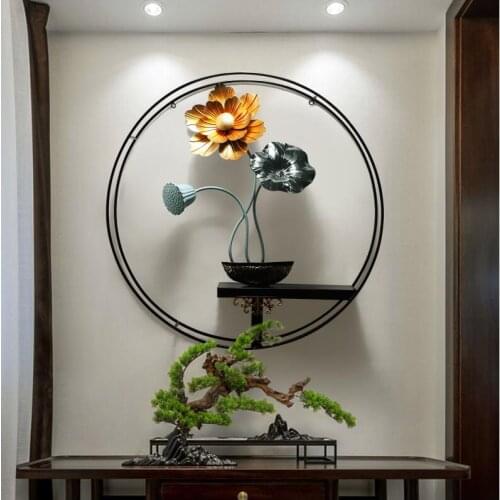 New Chinese Lotus Ornaments Simple Home Decoration Iron Wall Hanging Living Room Bedroom Entrance Corridor Aisle Wall Decoration