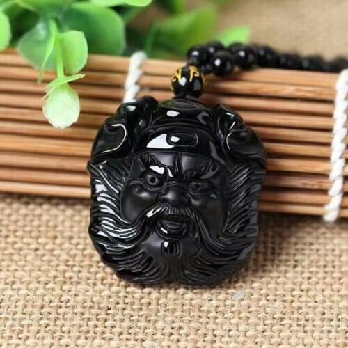 Natural Obsidian Zhong Kui Jade Pendant Jewelry Lucky Exorcise Evil Spirits Auspicious Amulet Jade Pendant Fine Jewelry