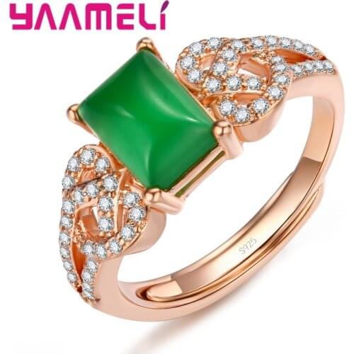 Attractive Green Stone CZ Rings Women 4 Claw Inay Fashion Jewelry Opal Opening Ring Size 925 Sterling Silver Jewelry