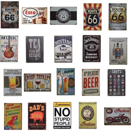 Route 66 Mustang Indian Motorcycle Music Classic Vintage Metal Retro Tin Sign Bar Cafe Garage Home Pub Decor Iron Paintings