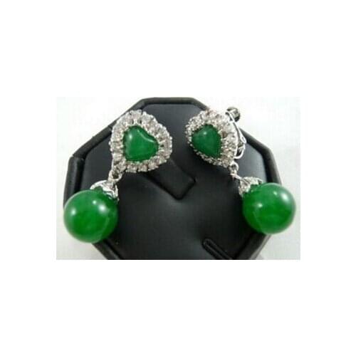Free shipping Green Jade Crystal Heart Clip-On Earrings