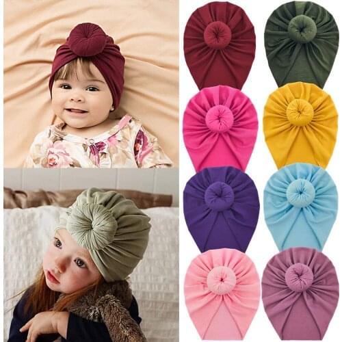 20Pcs/Lot Bulk Wholesale Baby Cotton Hat Children Newborn Stretchy Turban Beanie Round Ball Cap Kids Photo Props