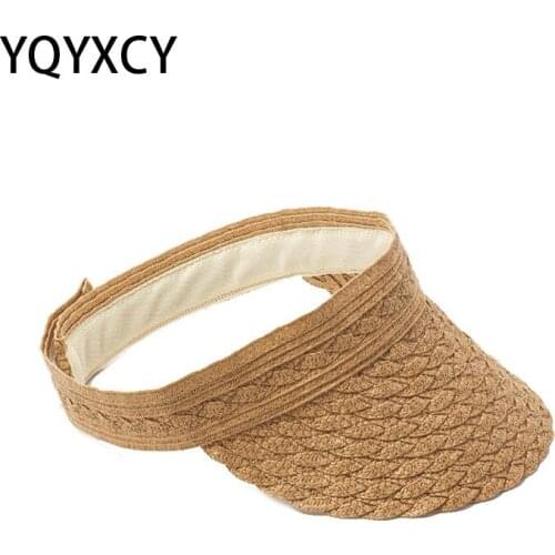 Summer Hats For Women Straw Sun Hat Visor Empty Top Flower Pattern Sunscreen Foldable Beach Hat Female Travel Seaside