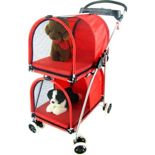 Folding Twins Dog Cart Portable Double Pet Trolley Washable Pet Stroller