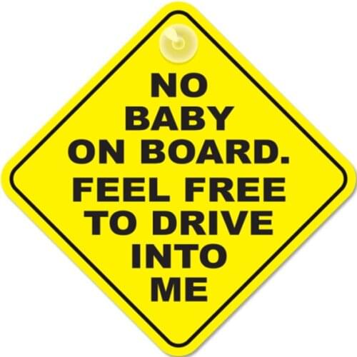 Volkrays Colorful Car Sticker No Baby on Board. Feel Free To Drive Into Me Funny Styling Waterproof Decal PVC,15cm*15cm