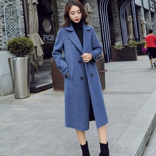 Autumn Winter Woolen Coat Women Korean Casual Ladies Long Woolen Coats Warm Clothes Femme 2019 New DD2414