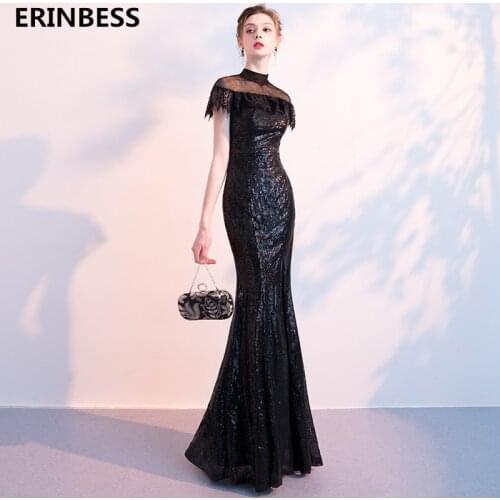 Vestido De Festa Sexy High Neck Black Mermaid Evening Dresses Long Dress 2019 Robe De Soiree Evening Dress Elegant Vestidos