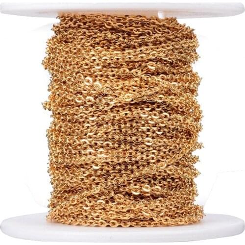 304 Stainless Steel Cable Chains Soldered Cross Chains with Spool Golden Color for DIY Jewelry Making 2.5x2x0.5mm 10m/roll