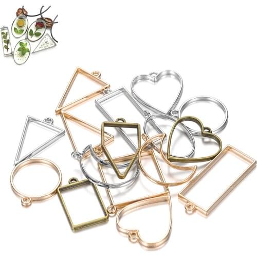 11 Style/lot Geometric Figure Charm Hollow Glue Blank Pendant Tray Bezel Epoxy Resin Molds For DIY Jewelry Making Supplies