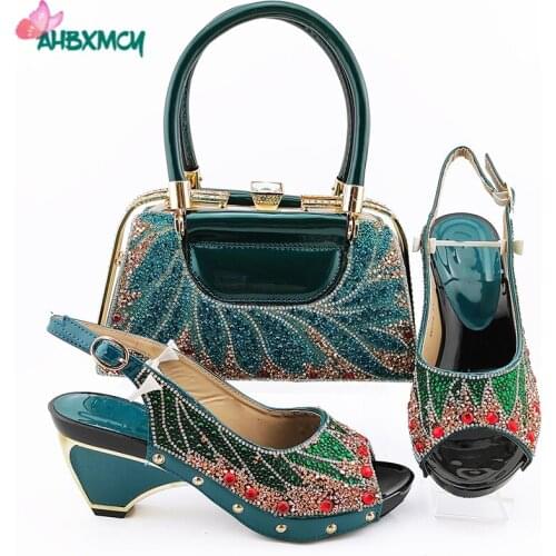2021 New Arrival Matching Shoes and Bag Set In Heels Italian Shoes and Matching Bags Set in Teal Color for Party