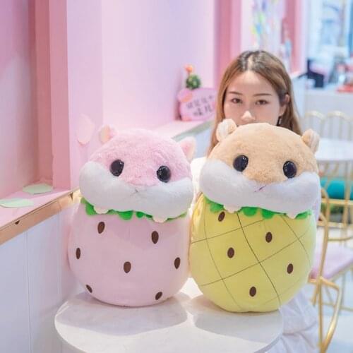 45cm Kawaii Fruit Hamster Plush Pillow Toy Soft Hamster with Blanket Stuffed Cushion Doll Nap Pillow Kids Lover Birthday Gift