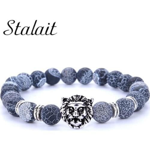 8mm Multicolored Charm Bead Bracelets Black Healing Balance Silver Color Lion Face Bracelet Prayer Yoga Bracelet