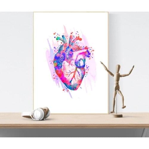 Human Heart Anatomical Art Posters and Prints Medical Anatomy Wall Art Painting Watercolor Medicine Picture Doctors Office Decor