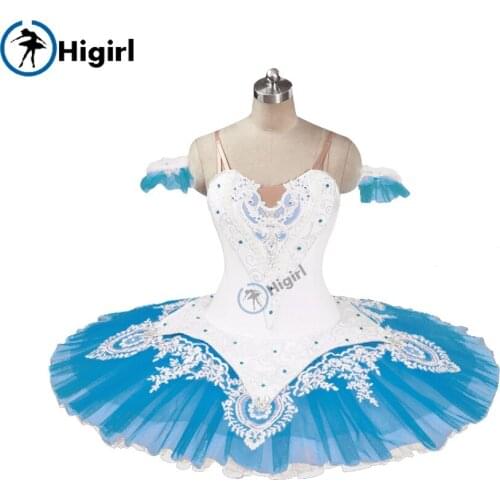 Free shipping Blue White Sleeping Beauty Professional Ballet Tutu Costume Girls Pancake Tutu Stage Costume BT9122