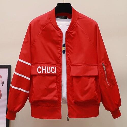 Baseball Uniform Sportswear Women Spring Autumn Fashion Korean Printed Casual Coat Outerwear Female Tops Red Black White W847