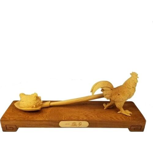 Escultura de madera tallada A mano para sala de estar, escultura familiar de gallo de animal y gallina, decoración de escritorio