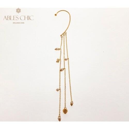 Handmade Long Chain Tassel Ear Cuff Earrings Baroque Pearls Gold Tone Pinecone Charms Drop Earring Women Classic Fine Jewelry