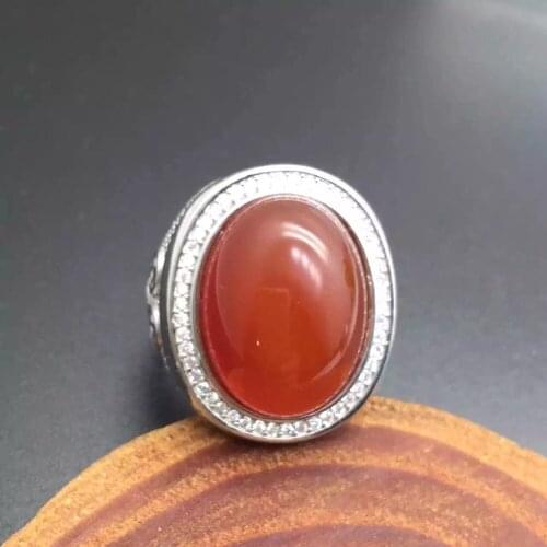 Men Ring Chalcedony ring 925 sterling silver Natural real chalcedony Fine green gem jewelry For men Gem 15*20mm