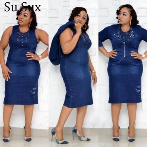 Jeans Two Piece Set Women Outfits Denim Set Short Coat Top&Sleeveless Dress Set High Quality Set Tracksuit Vestidos 2020