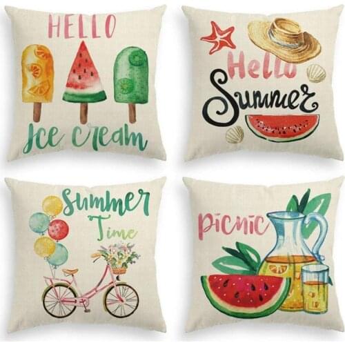 FQYL Hello Summer Fruits Popsicle Throw Pillow Covers, Bicycle Watermelon Picnic Holiday Party Cushion Case for Sofa Couch
